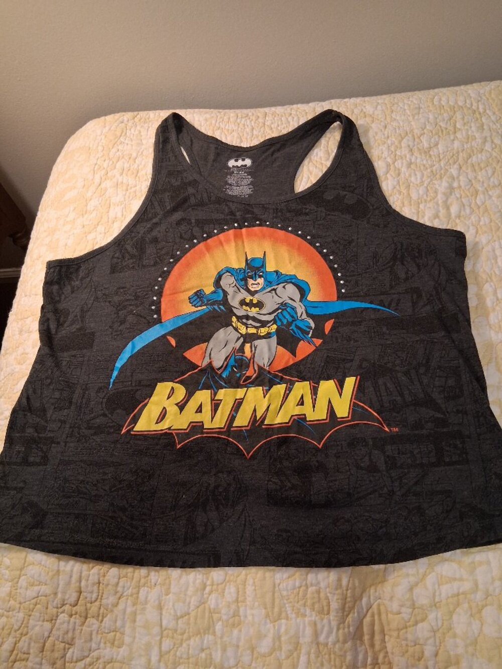 Batman Women's racerback tank top, Size XL, Black/Multicolor